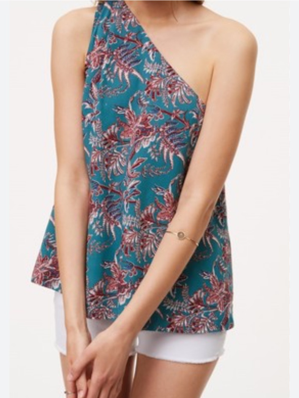 Ann Taylor LOFT Iris Floral One Shoulder Lined Top size large